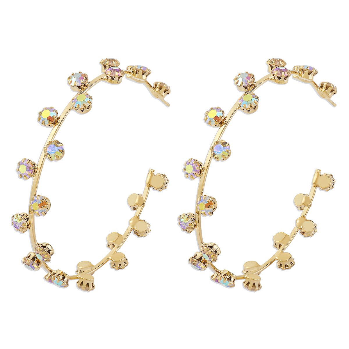 E1424 Exaggerated Earrings C Shape Large Circle Rhinestone Earrings Heavy Metal Punk Hip Hop Earrings