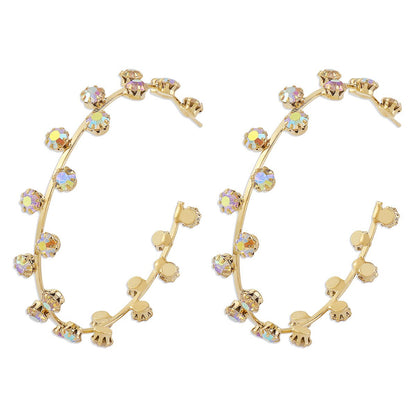 E1424 Exaggerated Earrings C Shape Large Circle Rhinestone Earrings Heavy Metal Punk Hip Hop Earrings