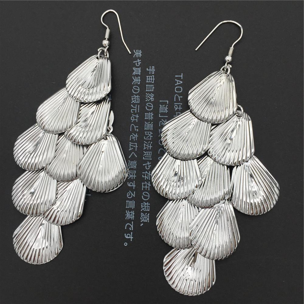 Indian Baroque Scallop Metal Sequin String Long Ladies Earring Night Exaggerated Earrings Jewelry