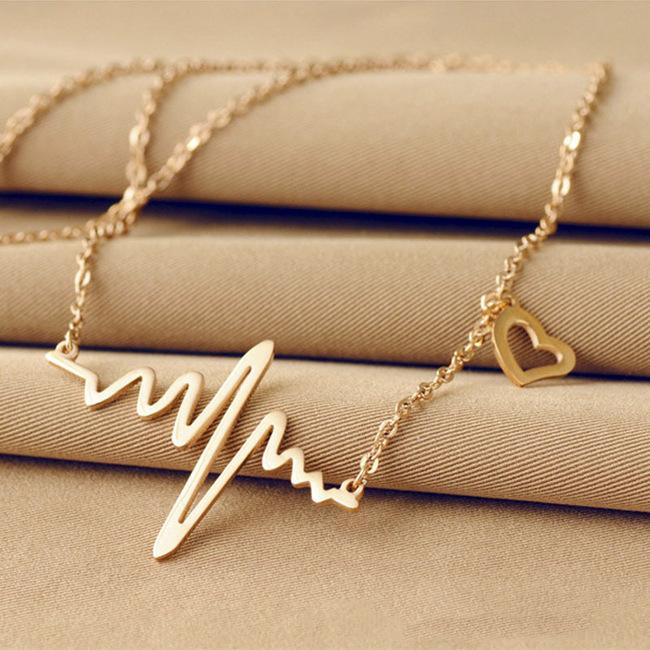 ECG Necklace Love Shape Pendant Fashion Clavicle Chain Color Gold Jewelry