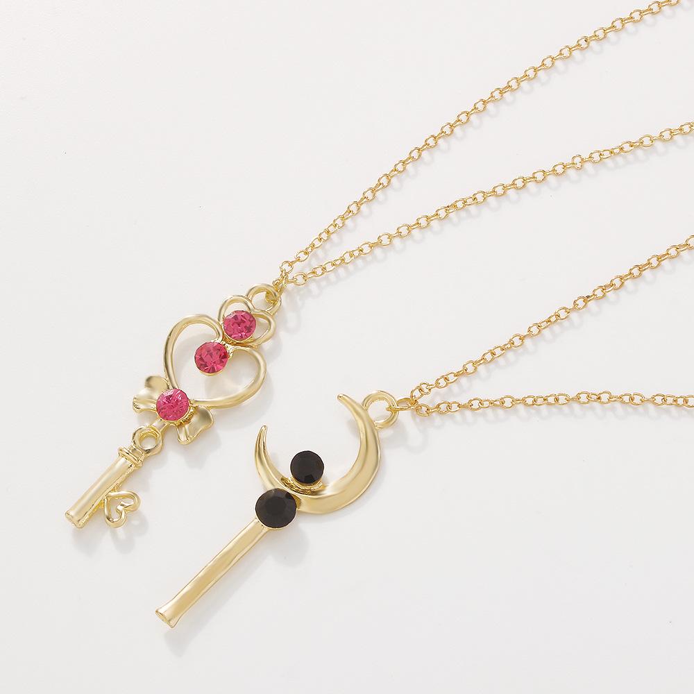 N9359 Fashion Beauty Girl Necklace Female Magic Wand Moon Glass Diamond Necklace Simple Geometric Necklace