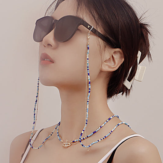Jewelry ocean blue rice bead cosmic planet double-layer winding glasses chain female mask chain