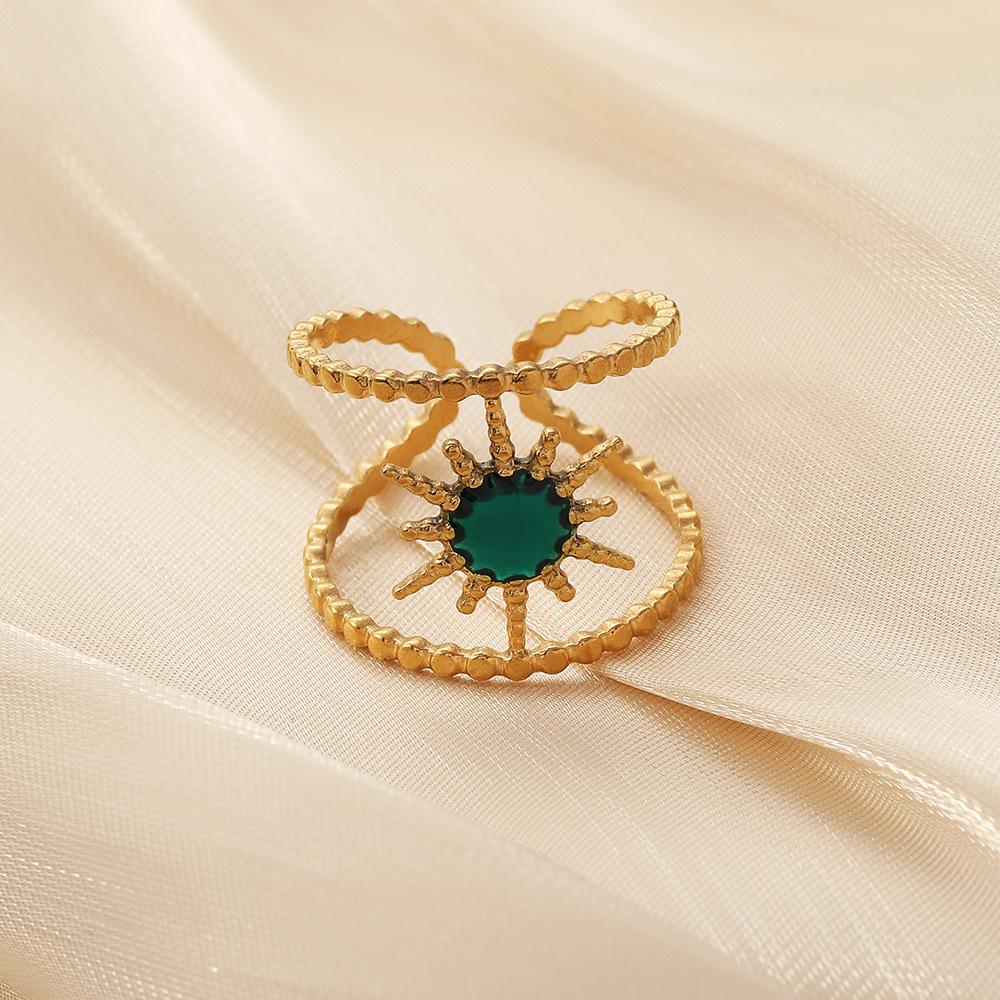 Stylish and simple personality niche design high-end women's stainless steel opening sun blue dripping oil ring