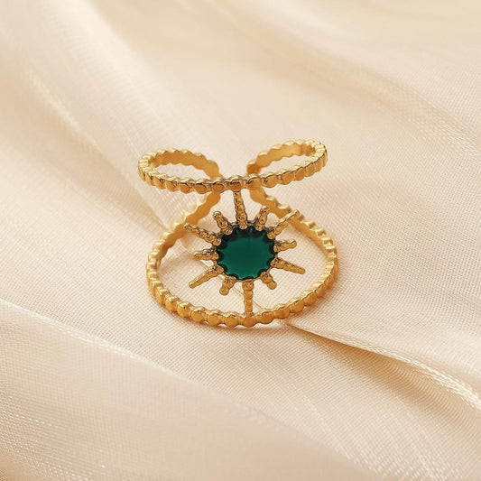 Stylish and simple personality niche design high-end women's stainless steel opening sun blue dripping oil ring