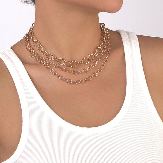 N122 simple cross chain stacked necklace metal thick chain exaggerated hip-hop punk necklace female