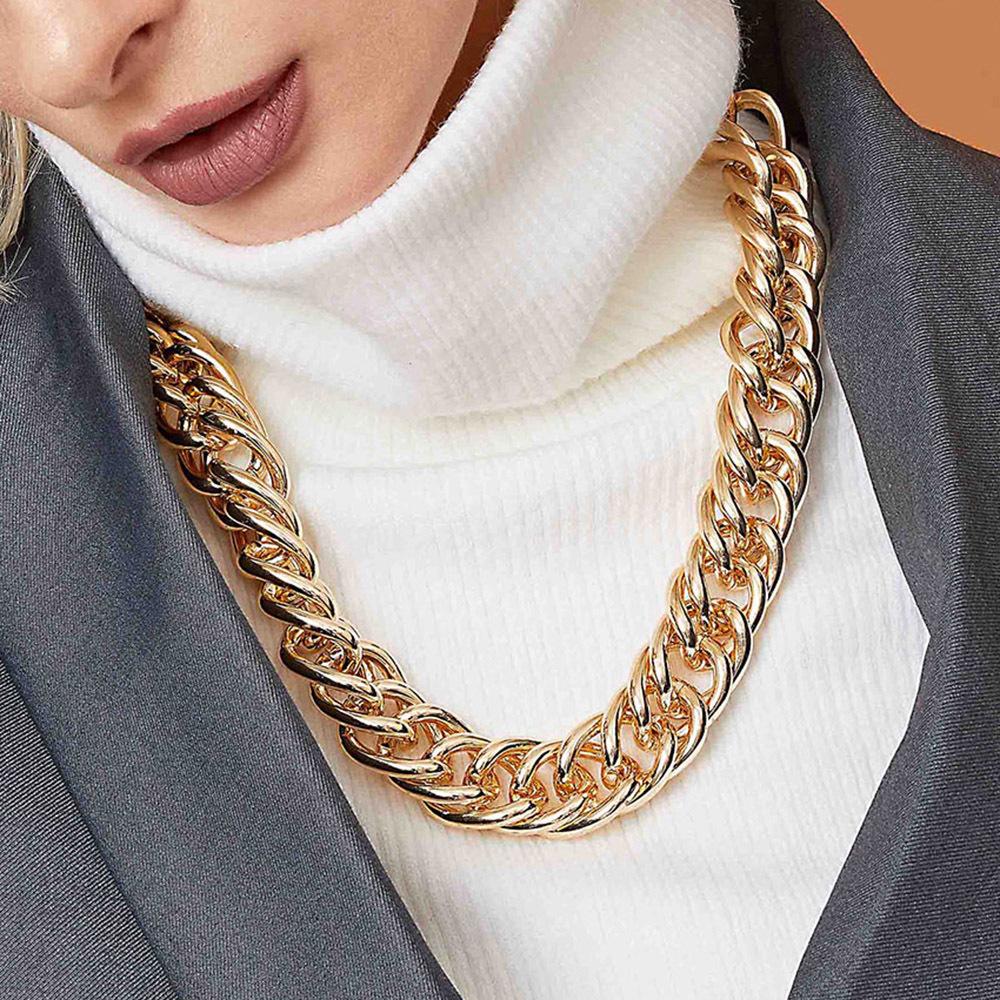 N7893 Exaggerated Trend Jewelry Punk Hip Hop Personality Necklace Trendy Thick Chain Retro Clavicle Chain