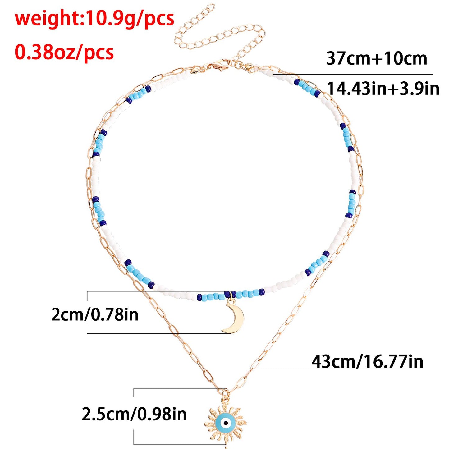Jewelry bohemian mix and match color rice bead crescent moon devil's eye pendant necklace female