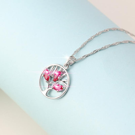 Round Hollow Crystal Lucky Tree Pendant Tree of Life Necklace Versatile Creative Necklace for Women