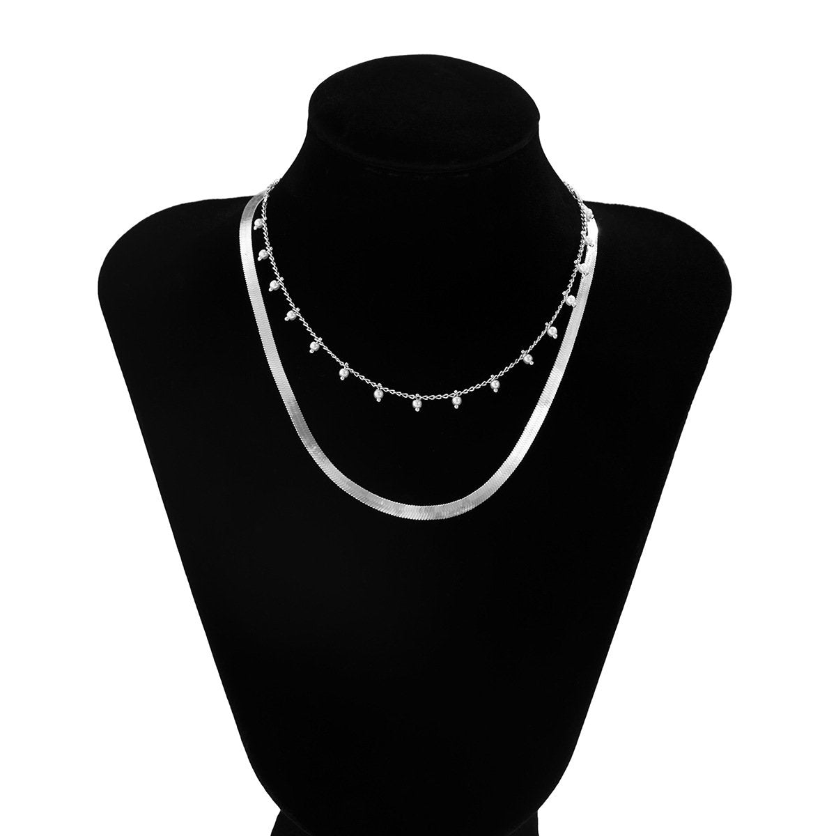Jewelry cold snake bone chain necklace creative temperament imitation pearl tassel double layer necklace female