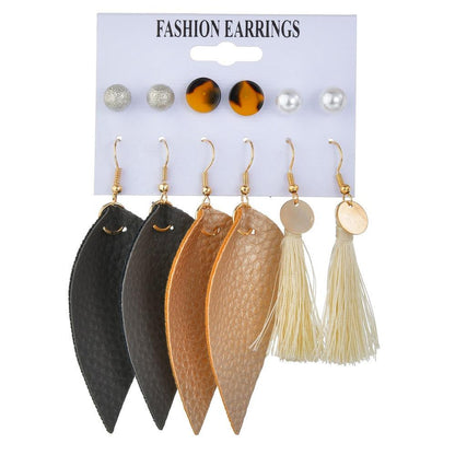 Earrings Boho Tassel Drop Earrings Vintage Leather Acetate Stud Set of Six