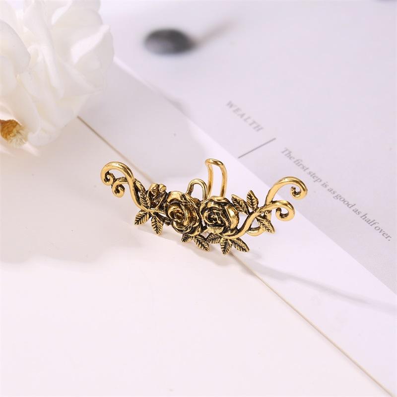 Ethnic old earrings retro carved ladies simple ear bone clip temperament metal rose geometric ear clip