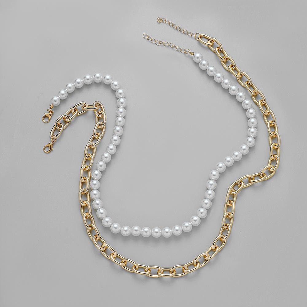Gold Cross Chain Tassel Double Layer Pearl Necklace Fashion Independent Packaging Men's Jewelry