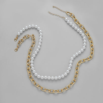 Gold Cross Chain Tassel Double Layer Pearl Necklace Fashion Independent Packaging Men's Jewelry