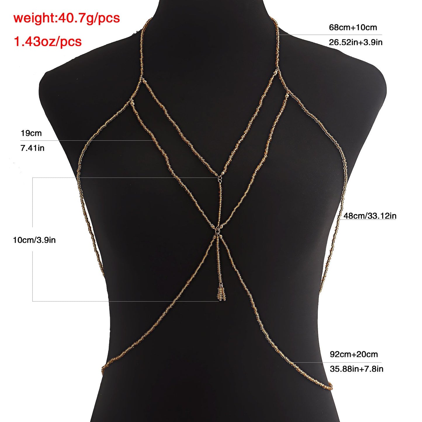 Ins hot girl transparent yellow rice beads body chain chest jewelry summer rice beads waist chain female