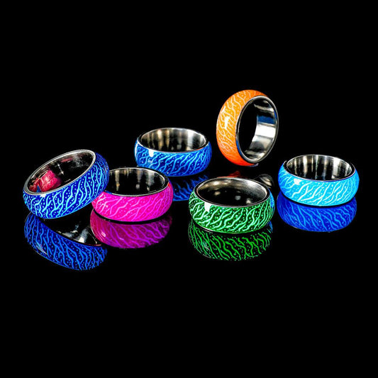 Fashion simple original design personality stainless steel resin luminous forest crack creative ring