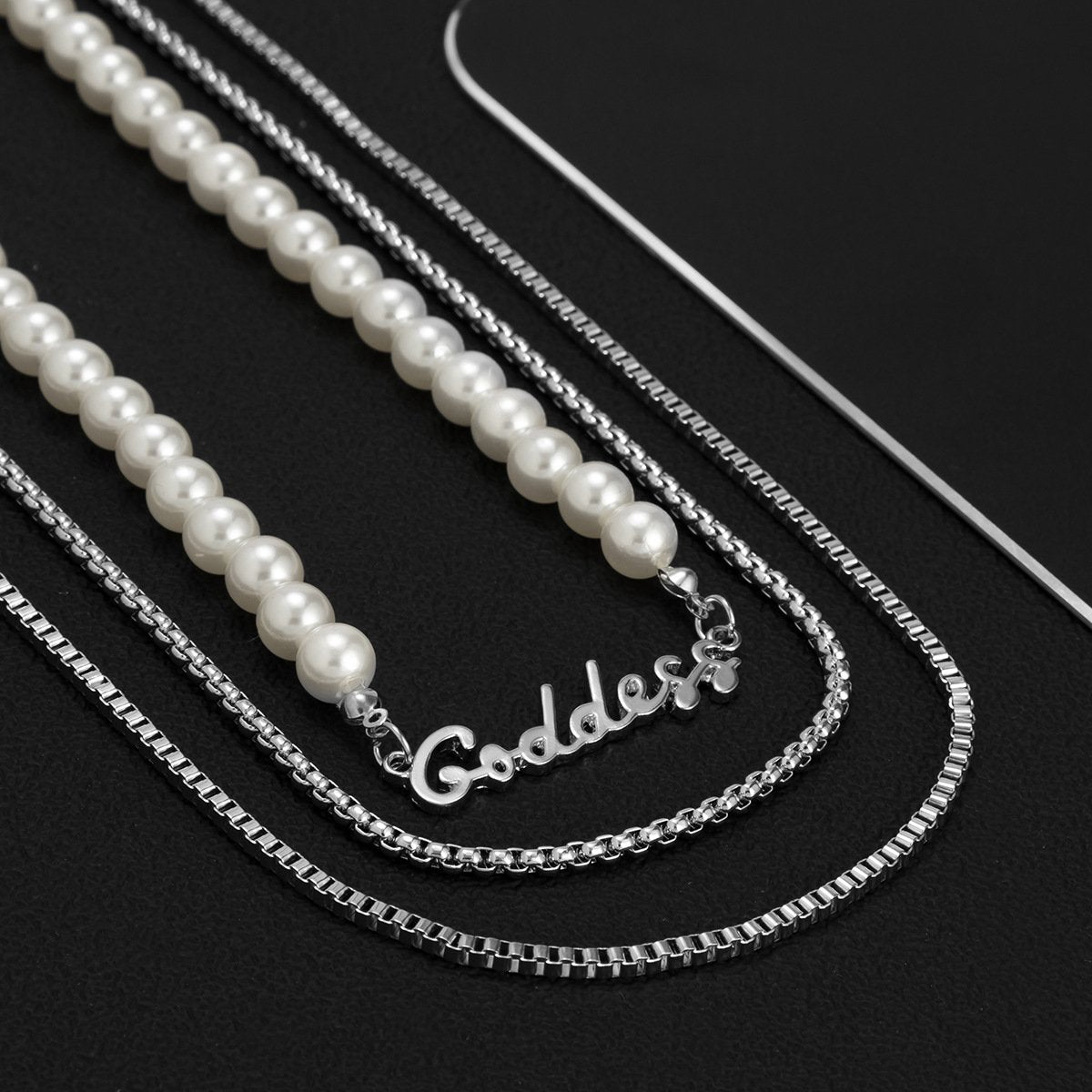 Jewelry Fashion Pearl Chain Men's Necklace Trendy Hip Hop Personality Metal Letter Necklace Set