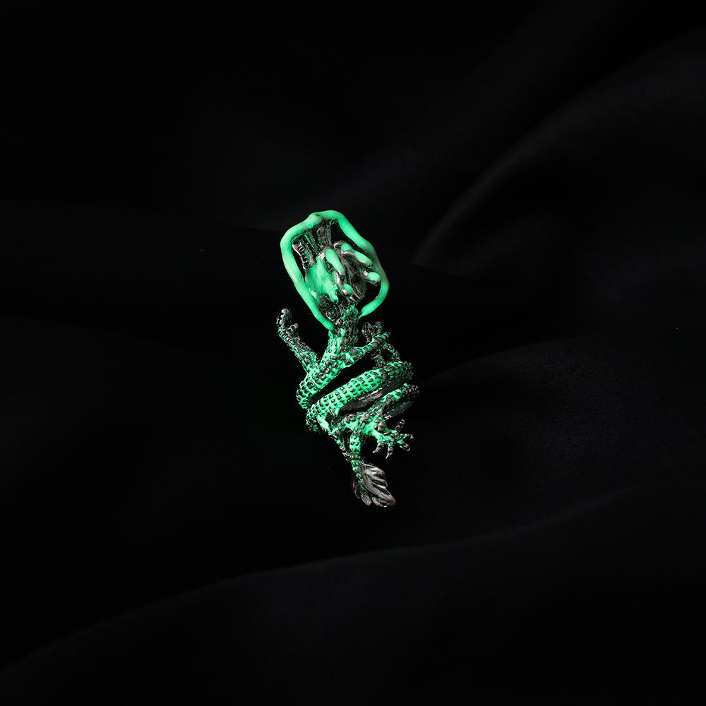 Internet celebrity trend light luxury design silver men's luminous silver dragon circle ring