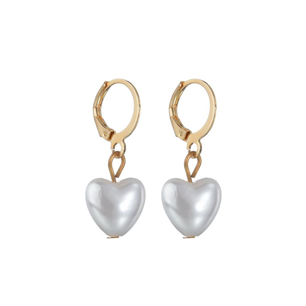 Popular Round Buckle Earrings Fashion Simple Peach Heart Shaped Pearl Earrings Accessories