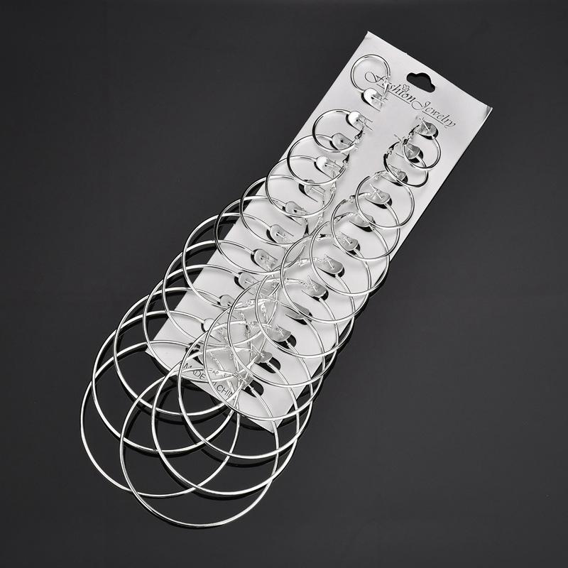 Exaggerated Metal Large Hoop Earrings Set Personality Night Trend Earrings 12 Pairs Combination