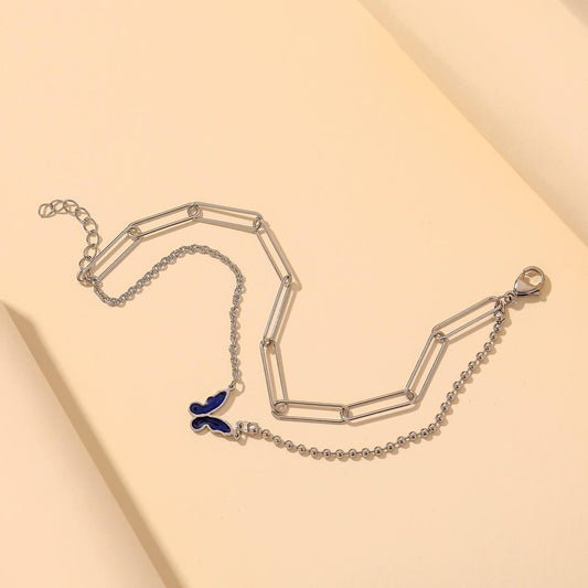 Ins cold temperament temperature-changing butterfly pendant jewelry fashion double-layer stainless steel chain bracelet