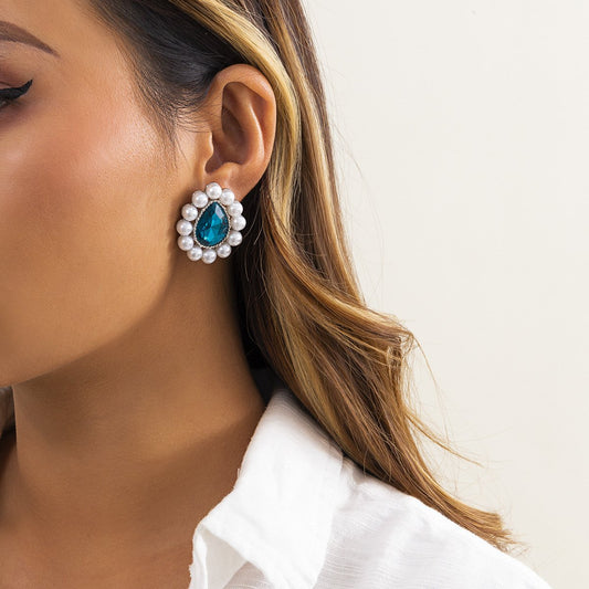 Jewelry retro micro-inlaid drop-shaped pearl niche earrings baroque medieval stained glass earrings