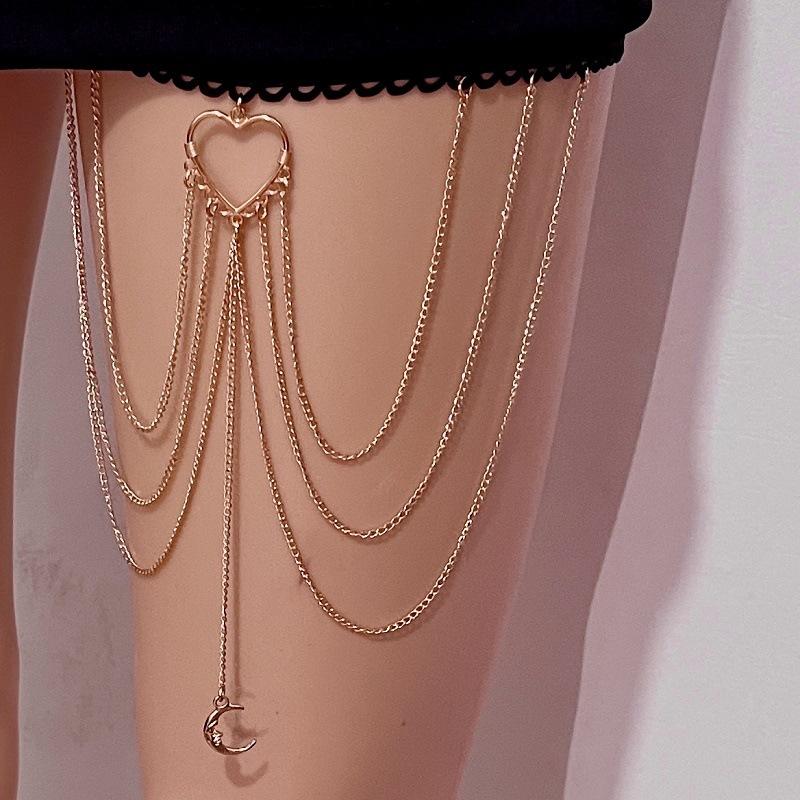 Jewelry Sexy Beach Love Moon Leg Chain Metal Body Chain Multilayer Chain Tassel Thigh Chain