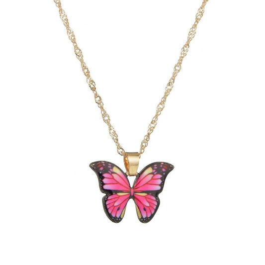 Accessories Fashion Pop Flower Butterfly Necklace Color Drop Oil Alloy Butterfly Jewelry