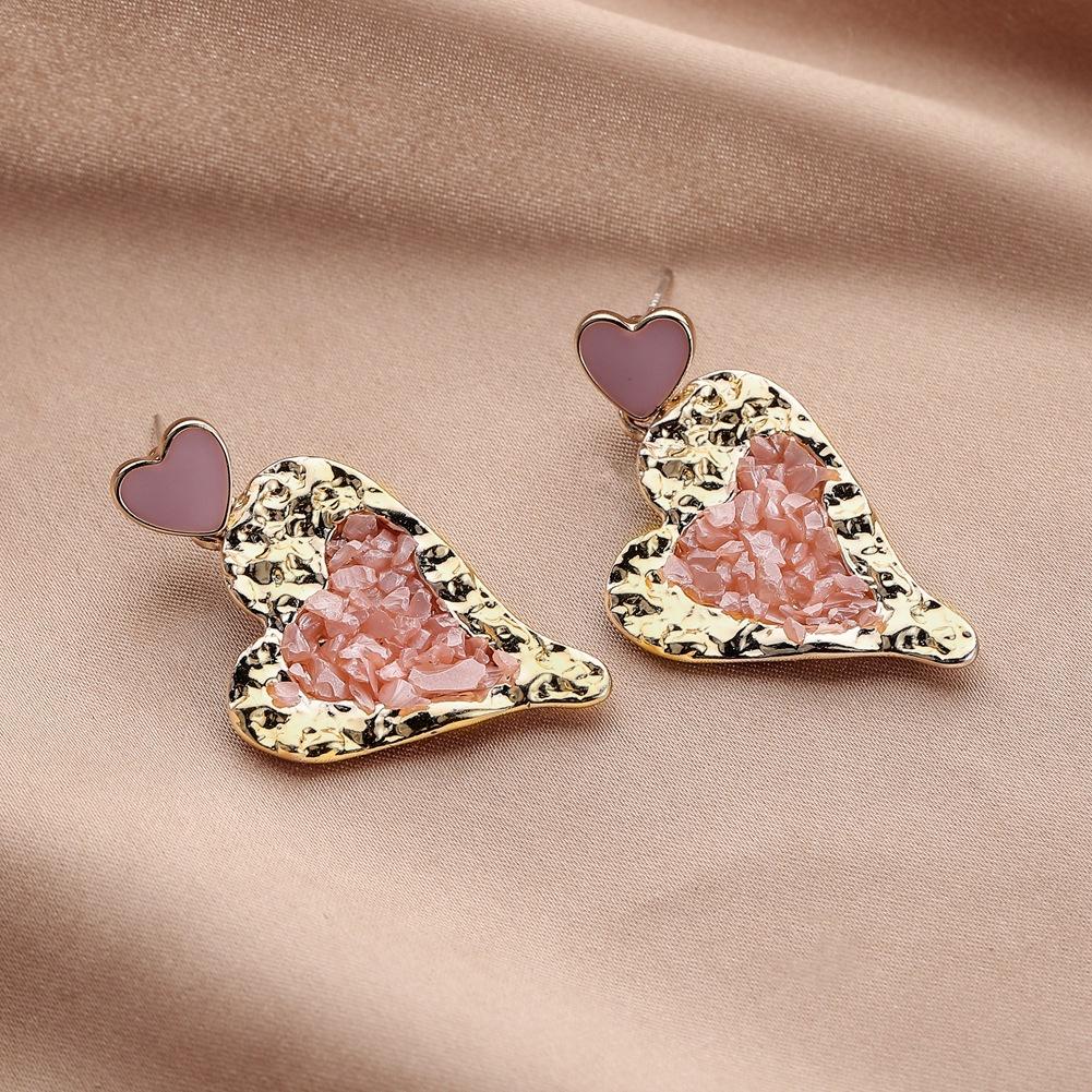 Ins Pink Girl Broken Diamond Peach Heart Earrings Cute Personality Heart Stud Earrings Versatile Fashion Earrings