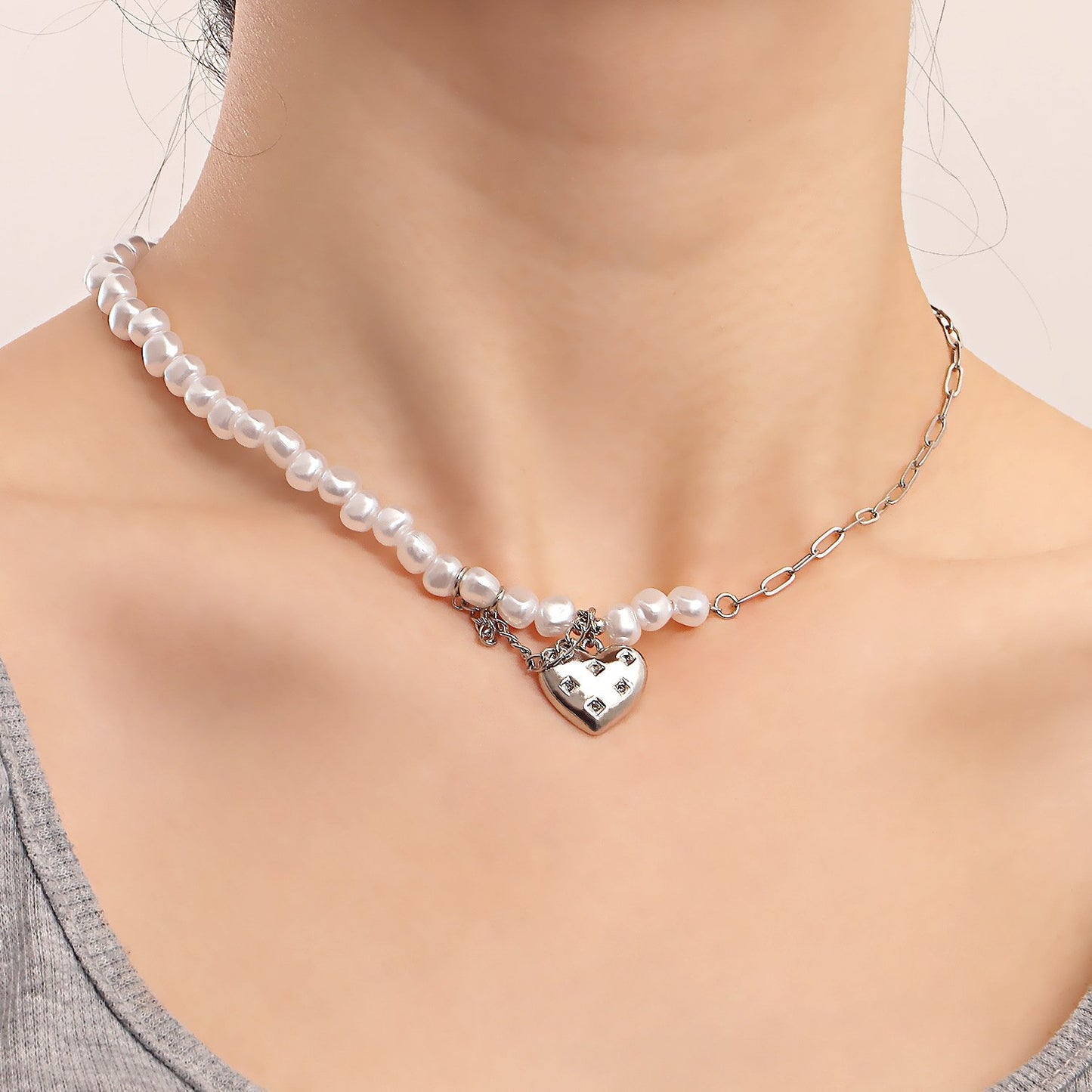 Jewelry fashion love imitation pearl beaded necklace female hot girl ins high sense choker