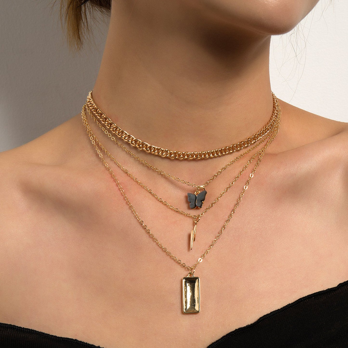 Jewelry Butterfly Lightning Nugget Pendant Retro Fashion Multilayer Alloy Short Necklace Women