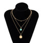 Jewelry Ethnic Thin Chain Metal Necklace Retro Portrait Embossed Turquoise Set Necklace Female