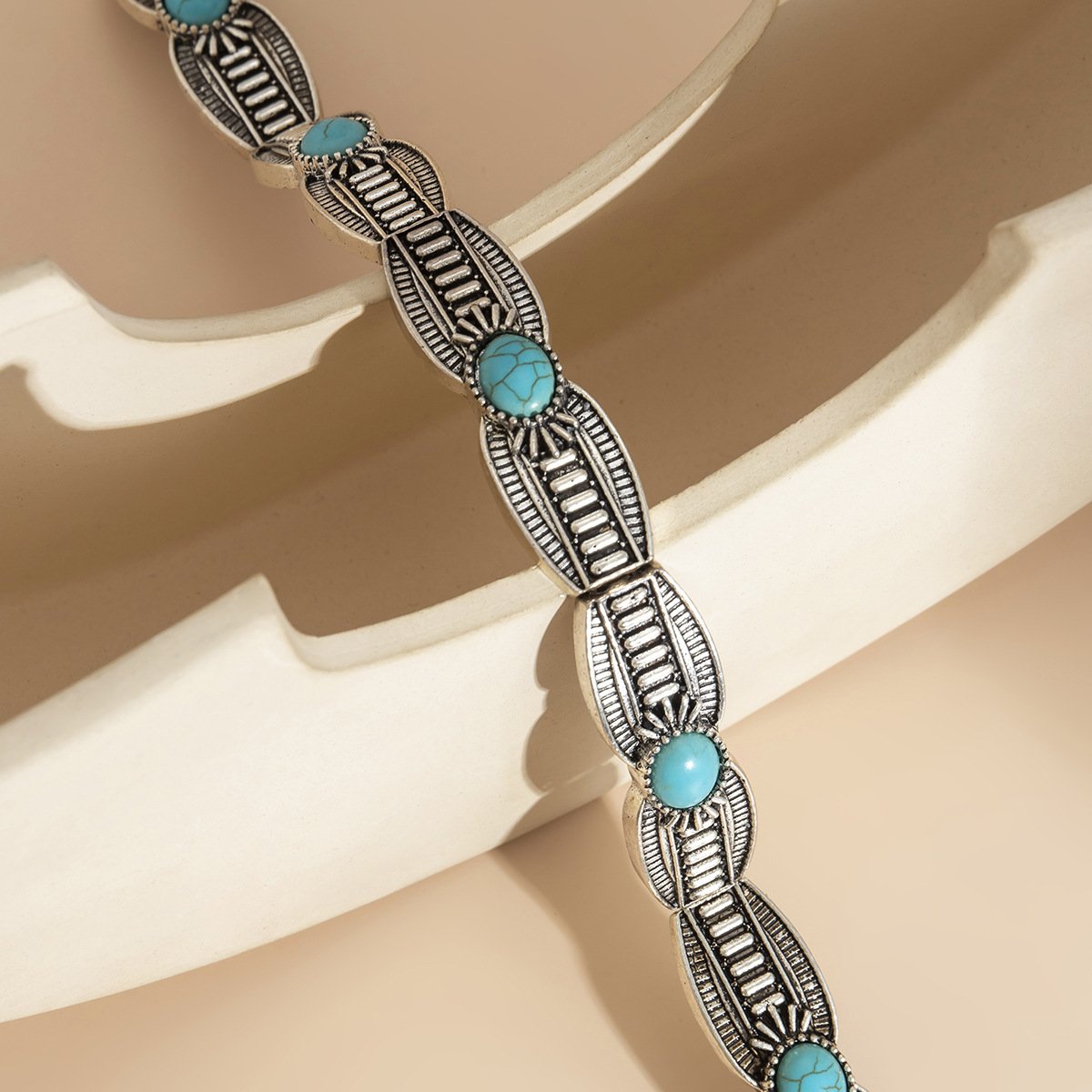 Jewelry Ethnic Punk Faceplate Chain Necklace Necklace Retro Pattern Oval Turquoise Necklace Female