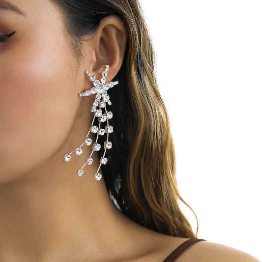 Jewelry Fashion Street Shooting Diamond Snowflake Tassel Earrings Personality Trend Geometric Claw Chain Earrings Female