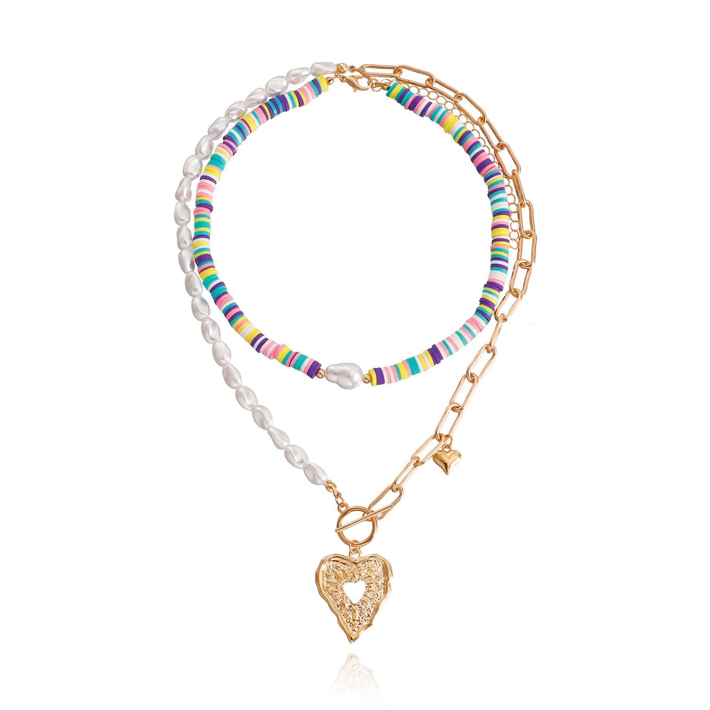 Jewelry Bohemia colorful soft pottery piece imitation baroque pearl exaggerated love necklace necklace female