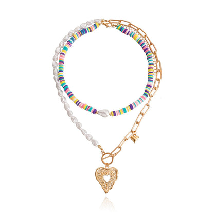 Jewelry Bohemia colorful soft pottery piece imitation baroque pearl exaggerated love necklace necklace female