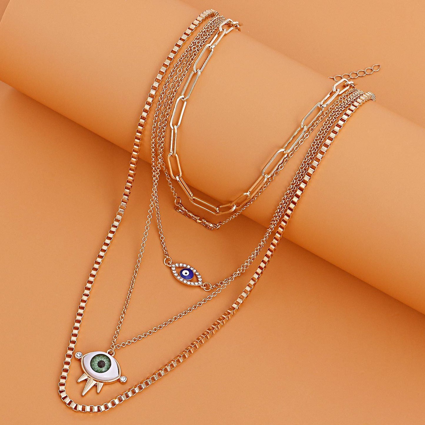 Jewelry trend multi-layer bamboo chain diamond blue eyes LOVE letter pendant necklace female