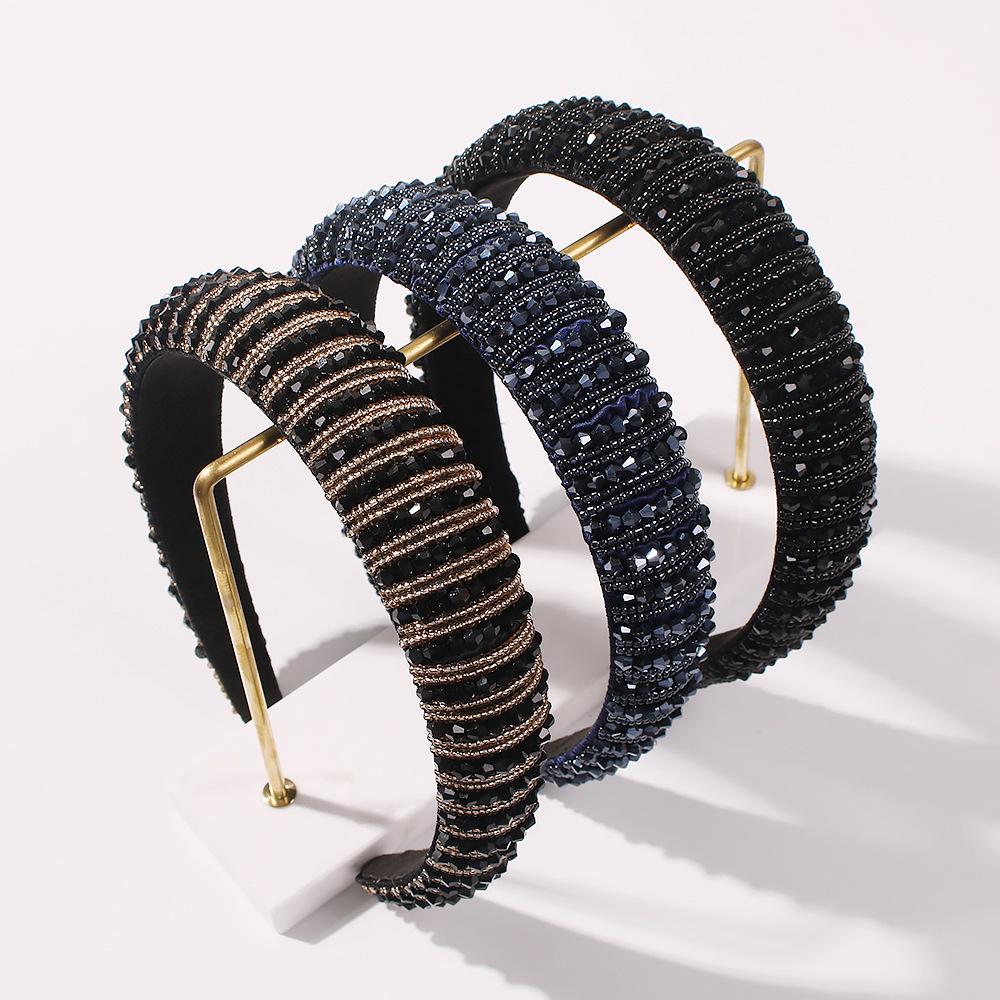 F2355 fashion handmade beaded headband female exaggerated luxury thick sponge wide-brimmed headband