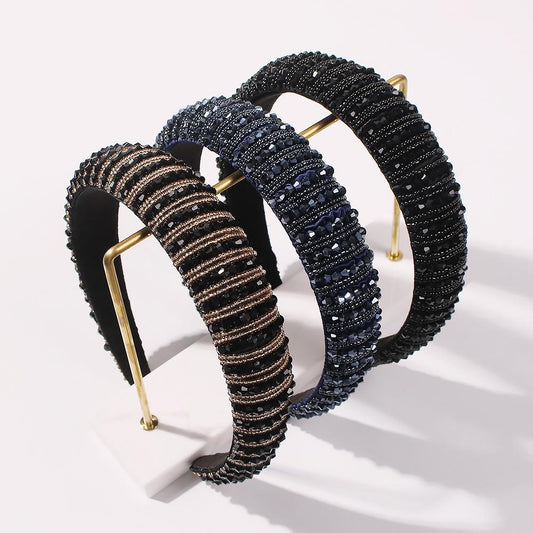 F2355 fashion handmade beaded headband female exaggerated luxury thick sponge wide-brimmed headband