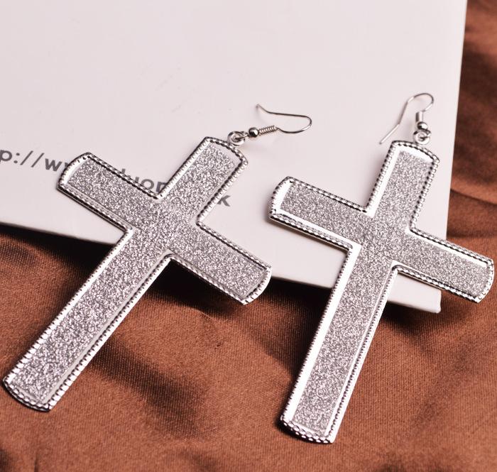 Long retro simple cross frosted earrings exaggerated night direct supply