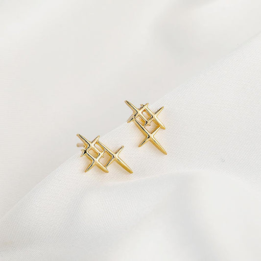 Simple old-fashioned creative earrings ins metal cross star earrings niche design irregular earrings