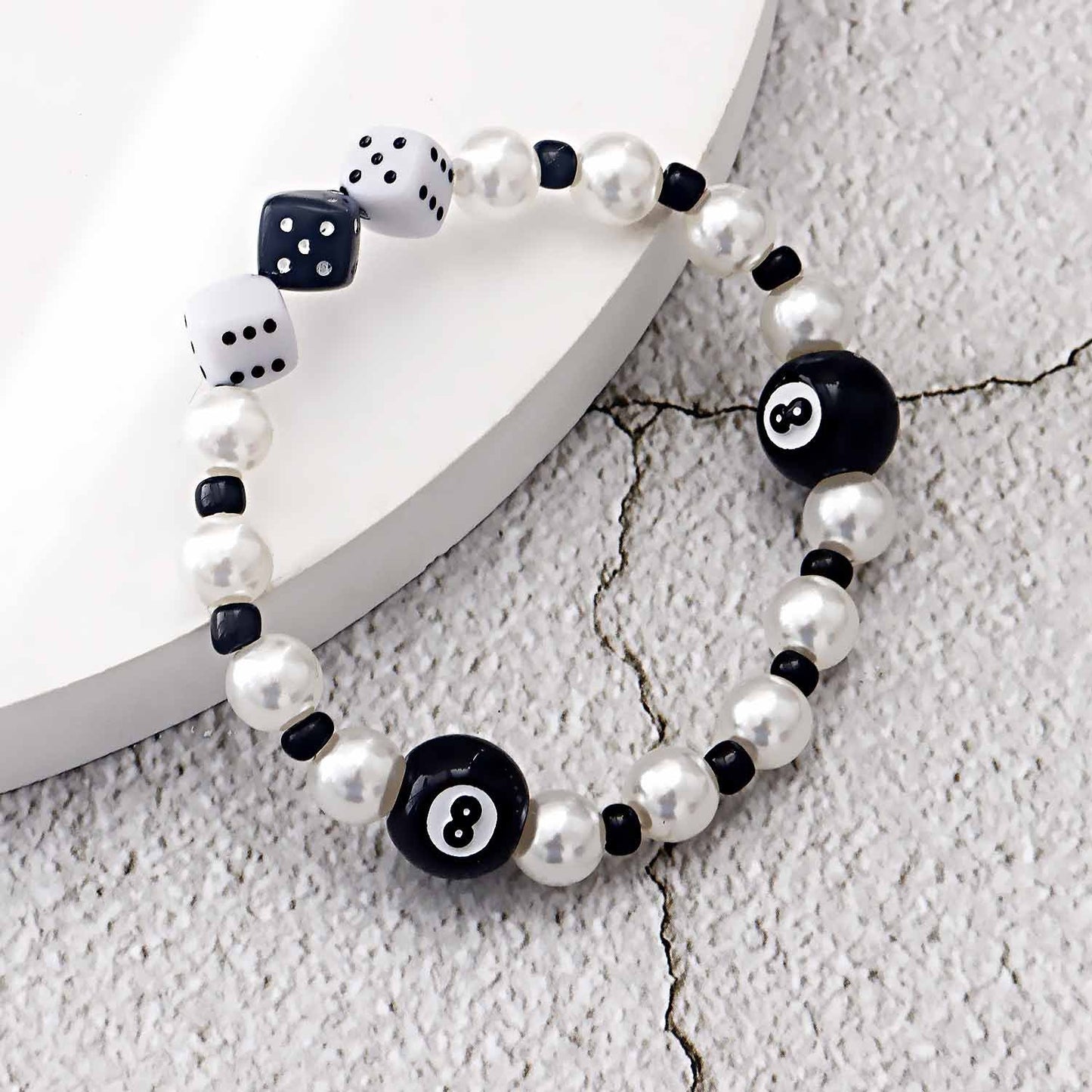 Jewelry trendy cool dice black 8 imitation pearl jewelry women's elastic rope beaded bracelet does not fade