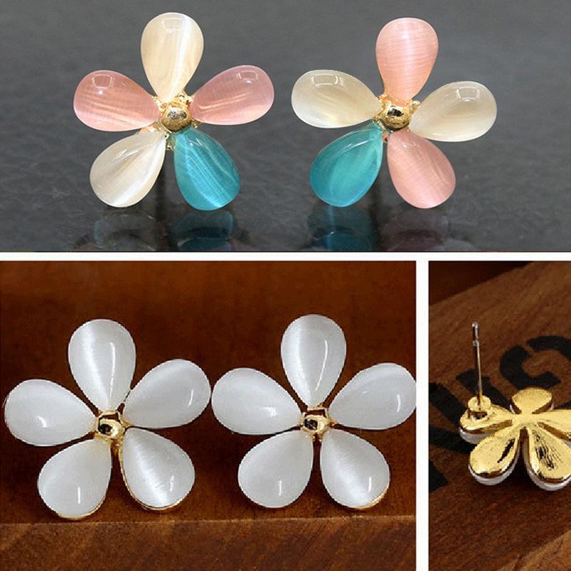 Cute Opal Flower Earrings Female Five Petal Flower Small Fresh Earrings Amoy Mixed Batch