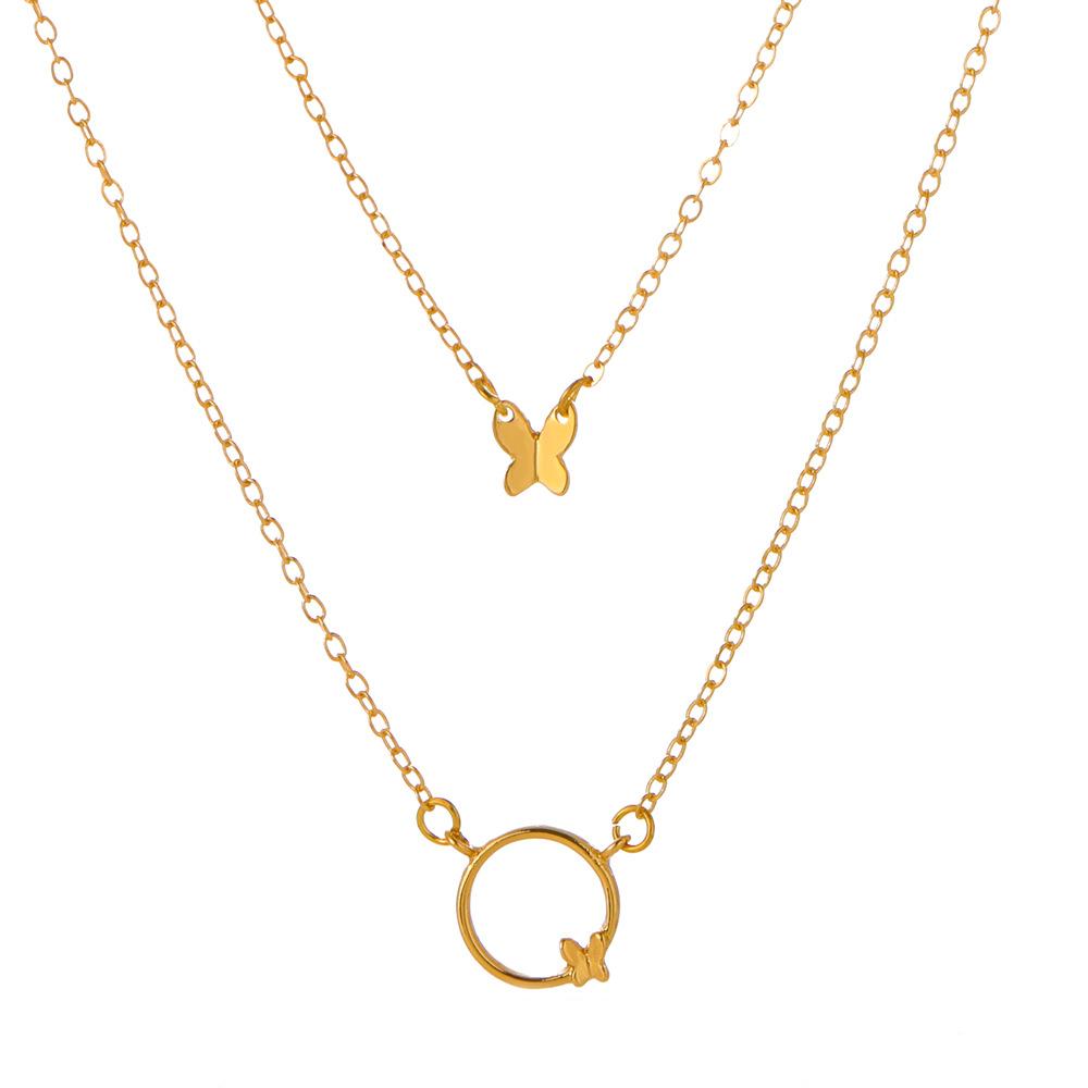 Simple double-layer butterfly necklace ins niche design net red sweet clavicle chain retro stacked necklace