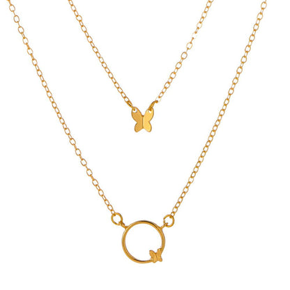 Simple double-layer butterfly necklace ins niche design net red sweet clavicle chain retro stacked necklace
