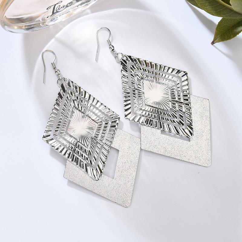 Hollow Out Multi-Level Rhombus Ladies Frosted Earrings Vintage Jewelry