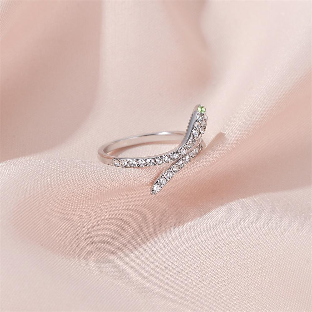 Jewelry Temperament Flash Diamond Full Diamond Snake Ring Personality Zircon Open Ring Personality Accessories