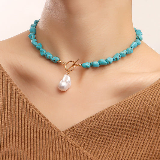 Jewelry Irregular Natural Turquoise Shaped Pearl Pendant Necklace Female Handmade Personality Necklace