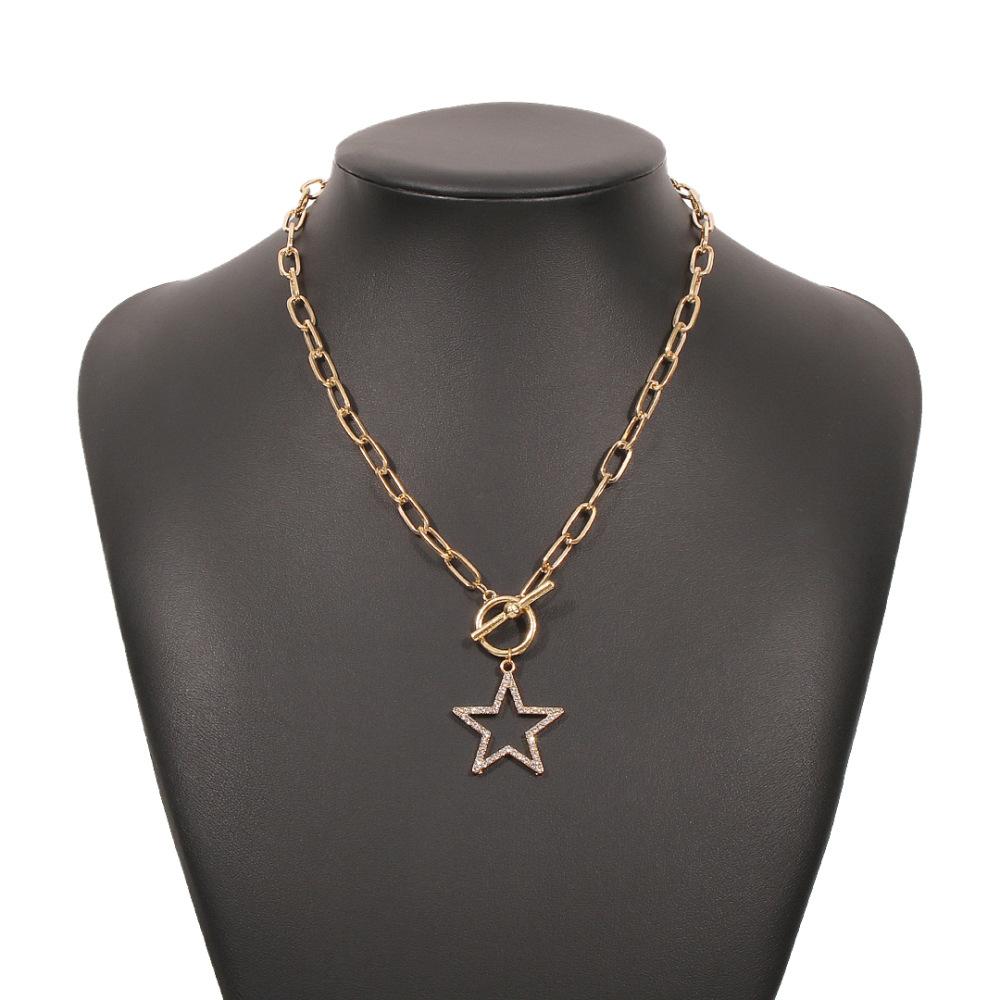 N8599 Simple Small Fresh Temperament Necklace Imitation Diamond Pentagram Retro Creative Clavicle Chain