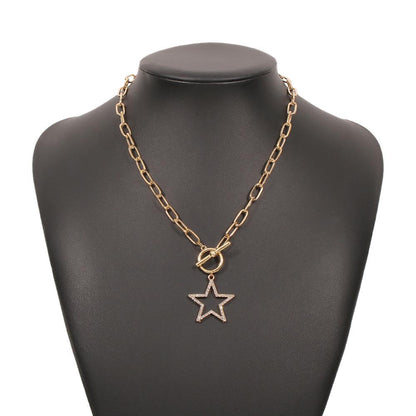 N8599 Simple Small Fresh Temperament Necklace Imitation Diamond Pentagram Retro Creative Clavicle Chain