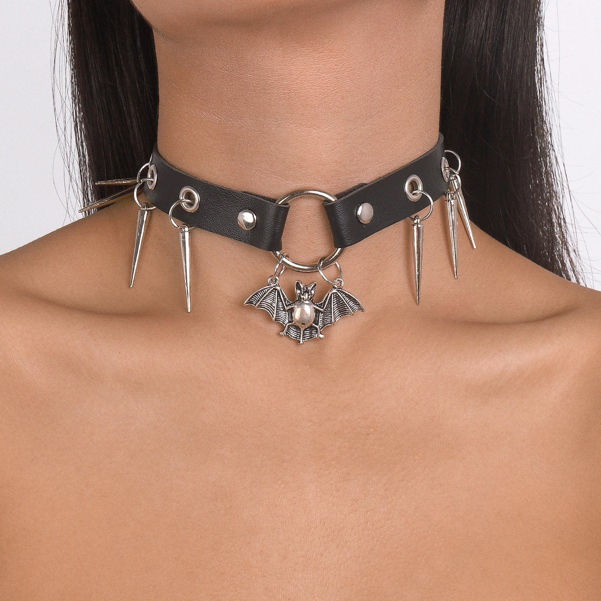 N163 Punk Rock Fan Necklace Gothic Leather Hip Hop Snake Rivet Bondage Collar Clavicle Chain